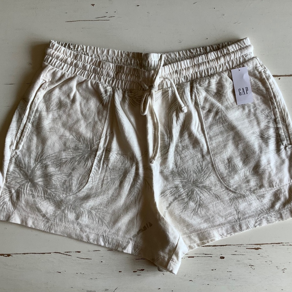 NWT GAP tropical print White Palm slub cotton jersey shorts Small